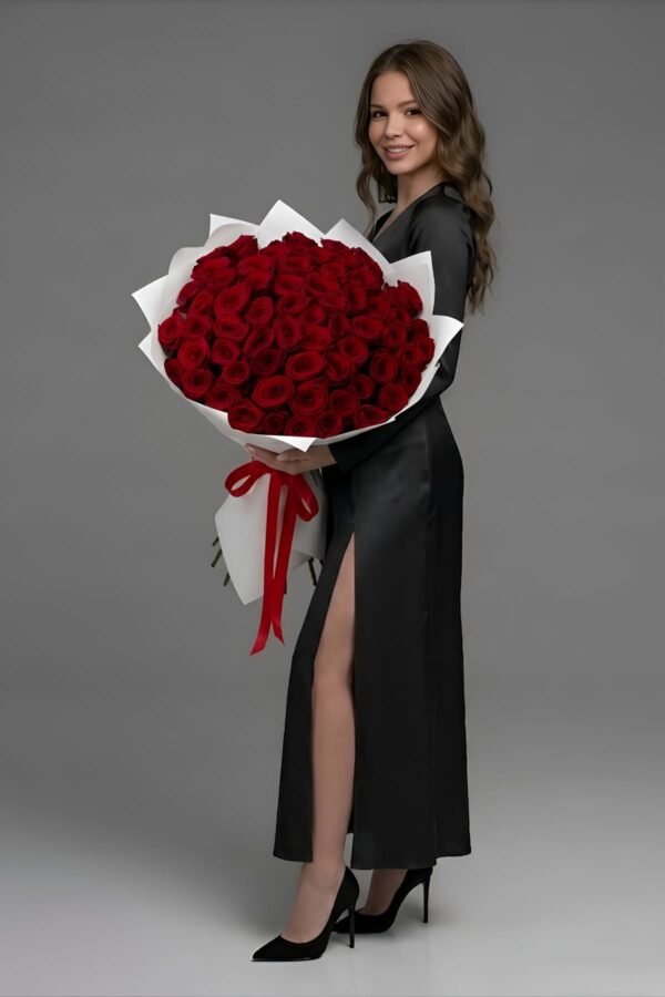 Luxury 50 Stems Grand Red Rose Bouquet by The London Bloom featuring fifty premium long-stem red roses.