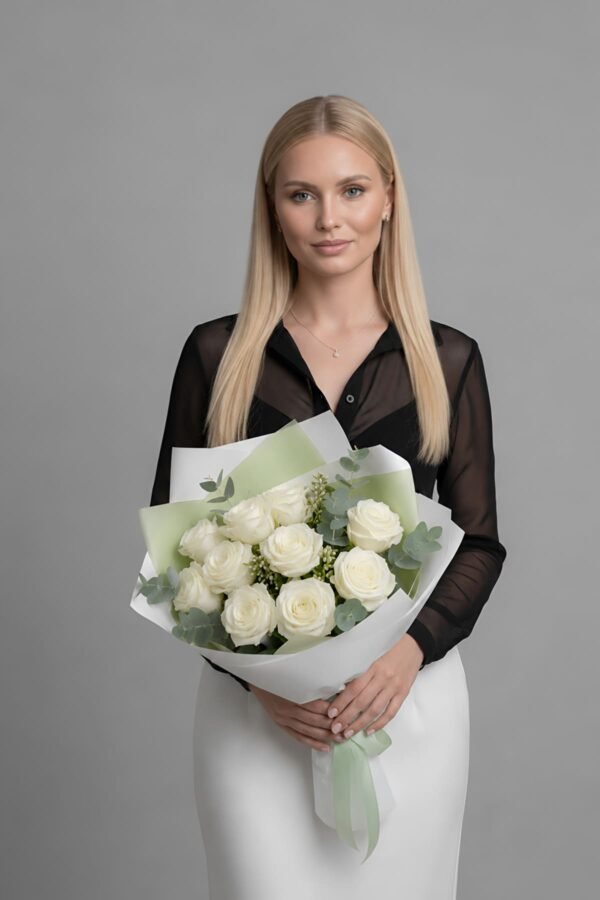 Luxury 10 Stems White Rose Bouquet by The London Bloom featuring premium white roses.