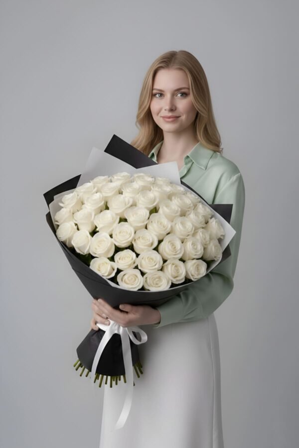 Grand White Avalanche Rose Bouquet (50 stems) delivered same day in London by The London Bloom.
