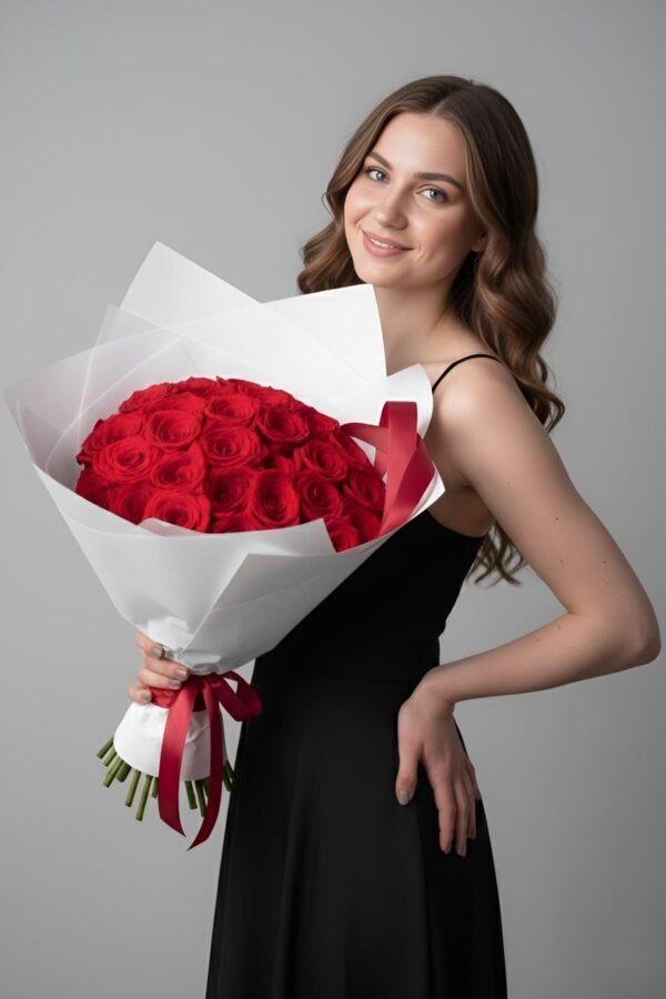 Luxury red rose bouquet (30 stems) delivered same day in London by The London Bloom.