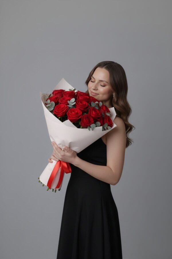 Premium Red Naomi Rose Bouquet (15 stems) delivered same day in London by The London Bloom.