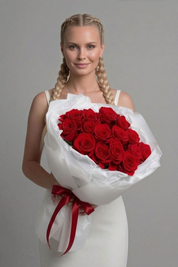 Premium Red Naomi Rose Bouquet (15 stems) delivered same day in London by The London Bloom.