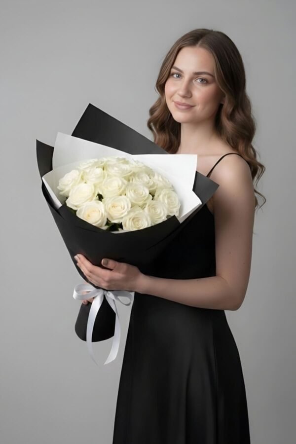 Premium White Avalanche Rose Bouquet (15 stems) delivered same day in London by The London Bloom.