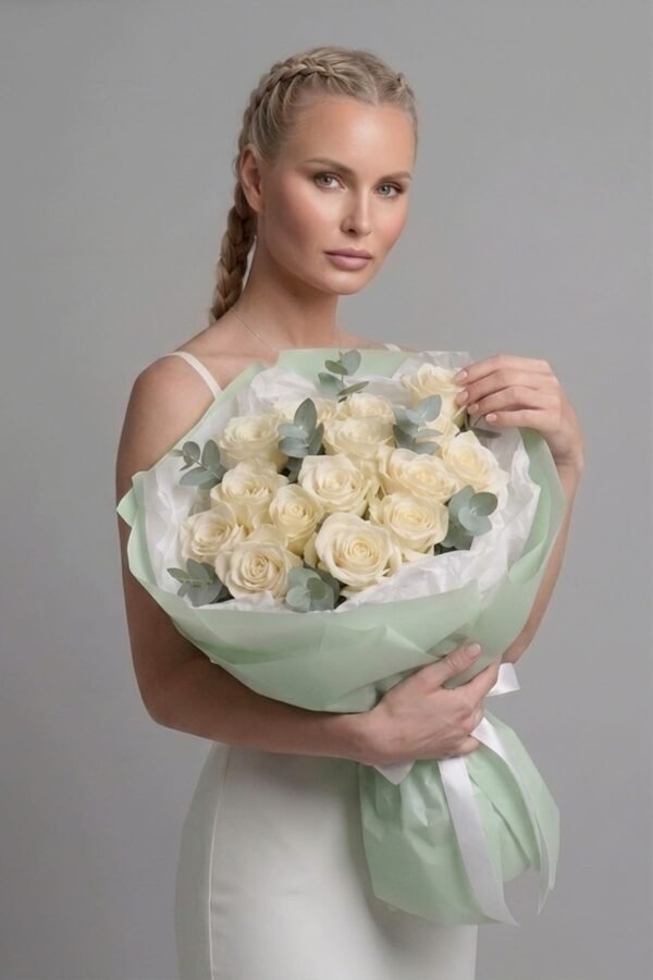 Premium White Avalanche Rose Bouquet (15 stems) delivered same day in London by The London Bloom.