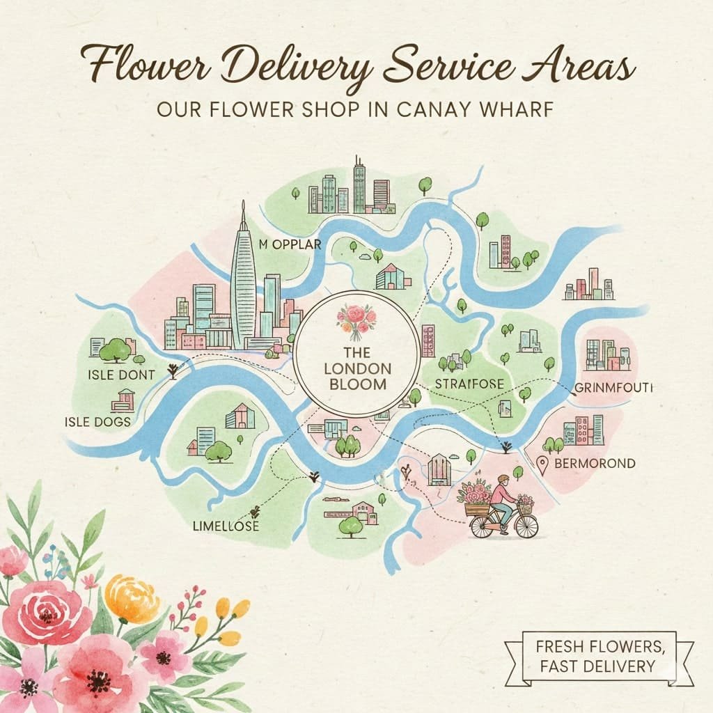 Flower delivery service areas covered by our flower shop in Canary Wharf
