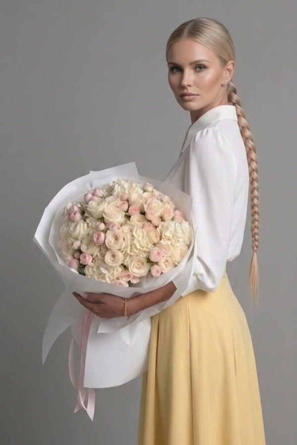 Luxury In the Clouds Bouquet by The London Bloom featuring white Peony O'Hara roses, Avalanche roses, and white hydrangeas.