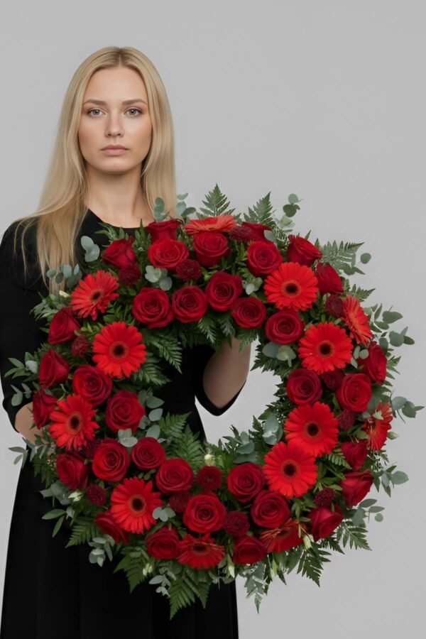 Red Rose and Gerbera Wreath