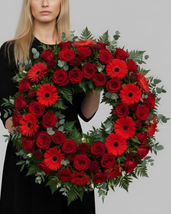Red Rose and Gerbera Wreath