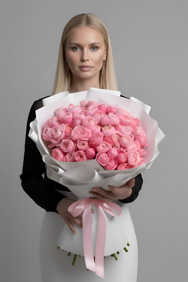 Luxury Shades of Pink Bouquet by The London Bloom featuring a stunning arrangement of Silvia pink roses in premium gift packaging.