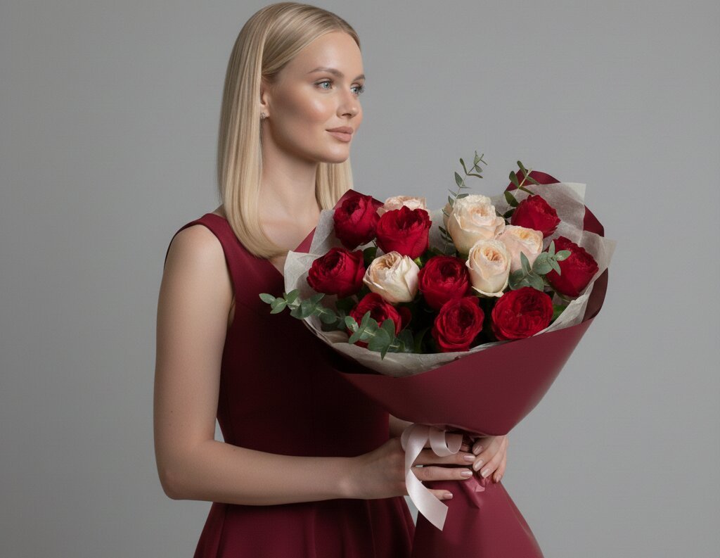 Luxury floral arrangement by The London Bloom featuring vibrant Red Piano roses and elegant Peony Juliet for next day flower delivery in London.
