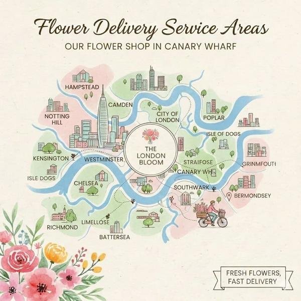 Flower Shop Canary Wharf 9 Flower delivery service areas covered by our flower shop in Canary Wharf